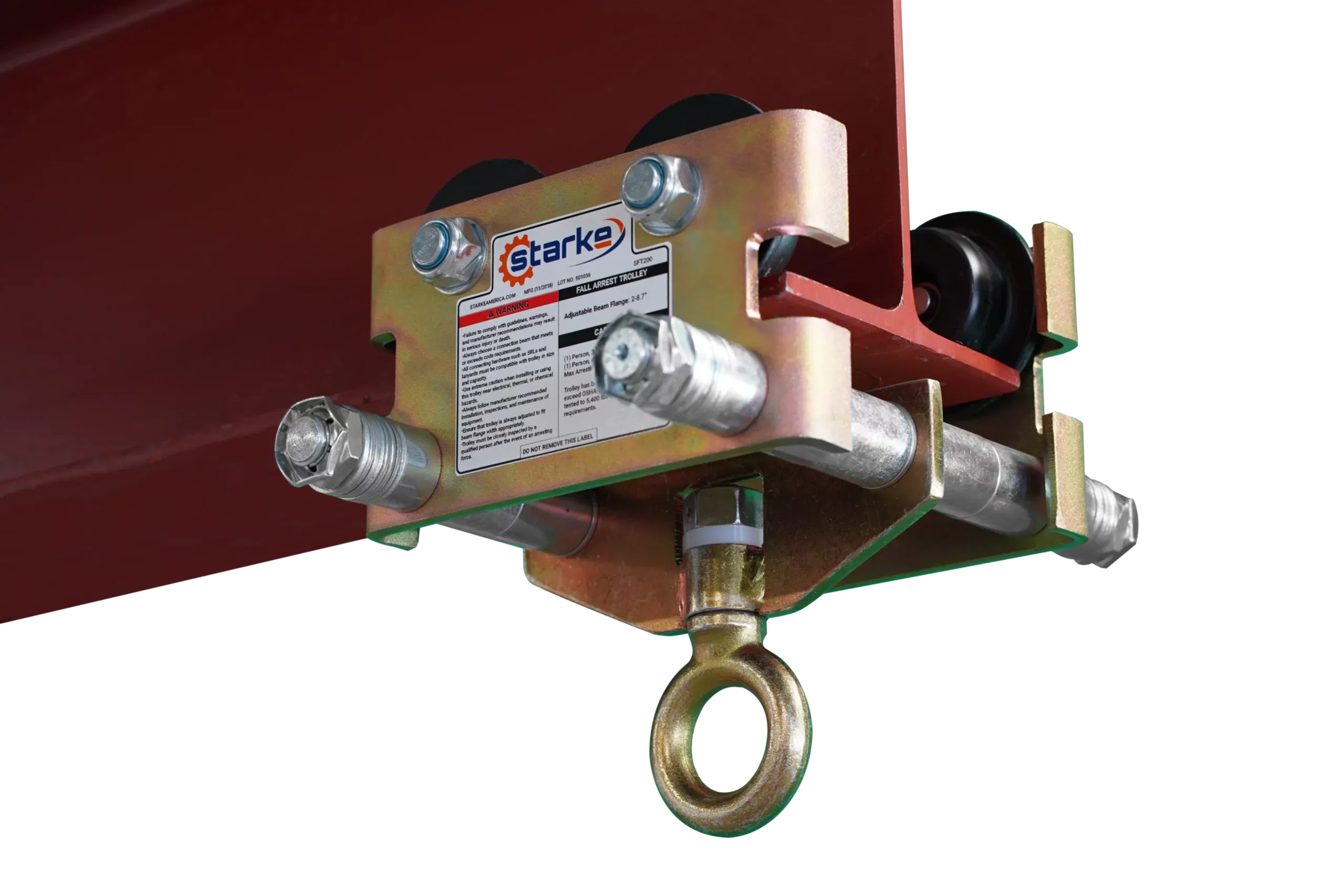 Starke SFT200 manual fall arrest trolley on I-beam